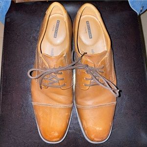 CLARKS COGNAC LEATHER WHIDDON OXFORD DRESS SHOES